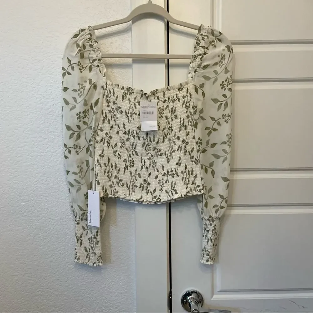 Reformation Pinto Cypress Smocked Top